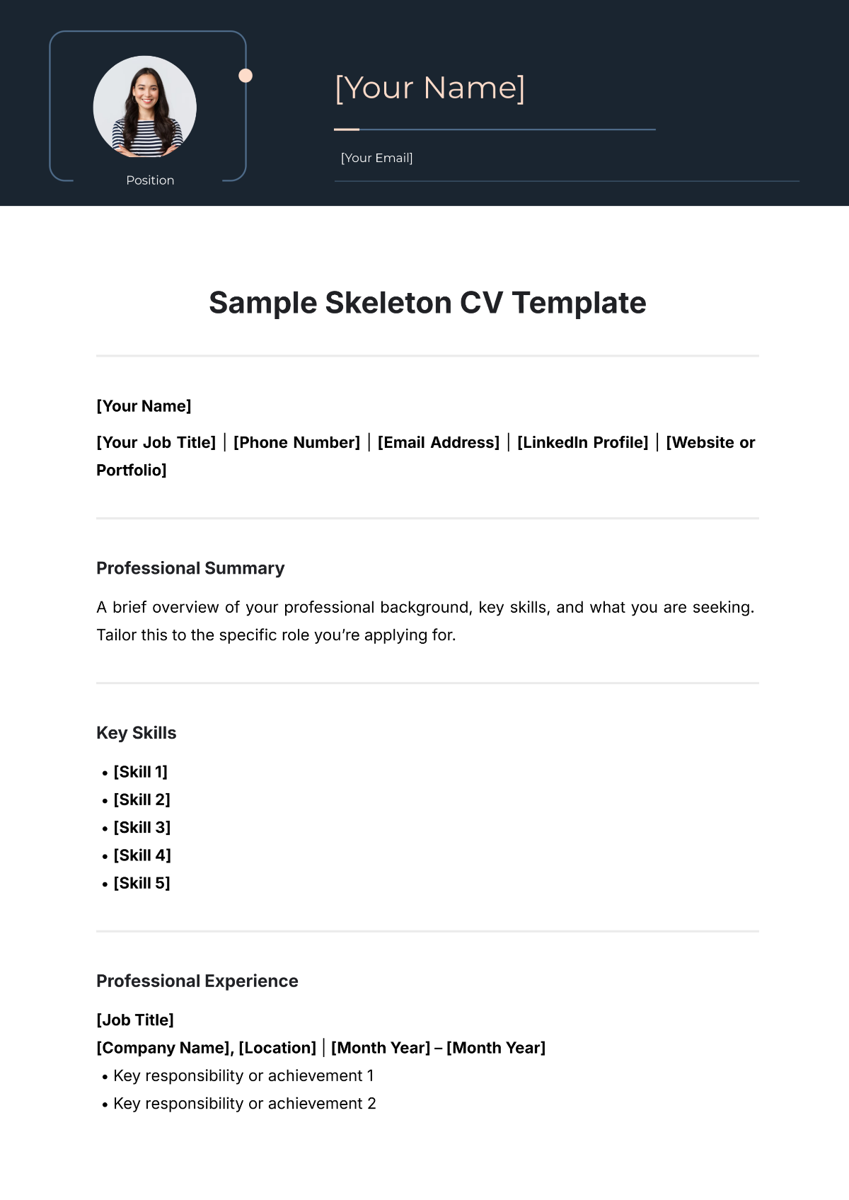 Sample Skeleton CV Template - Edit Online & Download