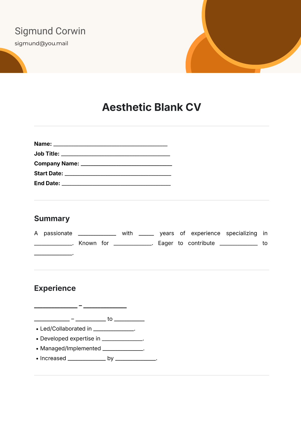 Aesthetic Blank CV Template - Edit Online & Download