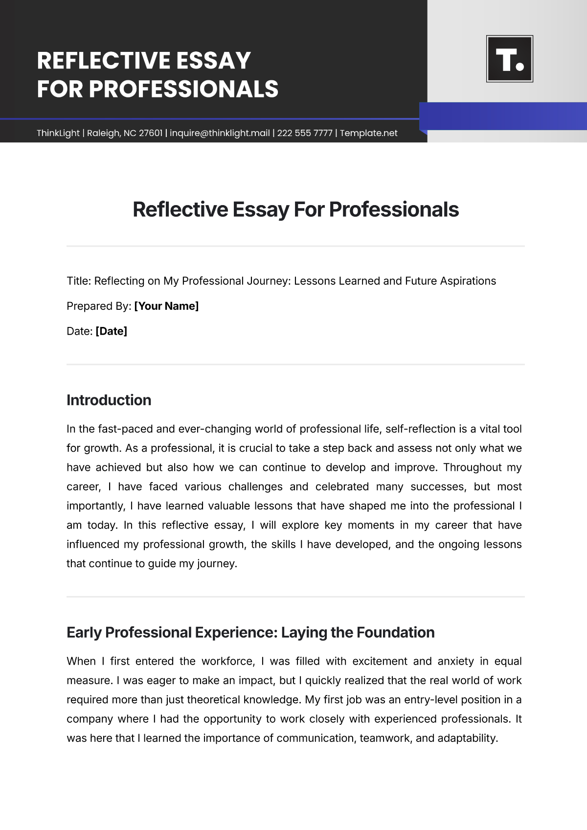 Reflective Essay For Professionals Template - Edit Online & Download