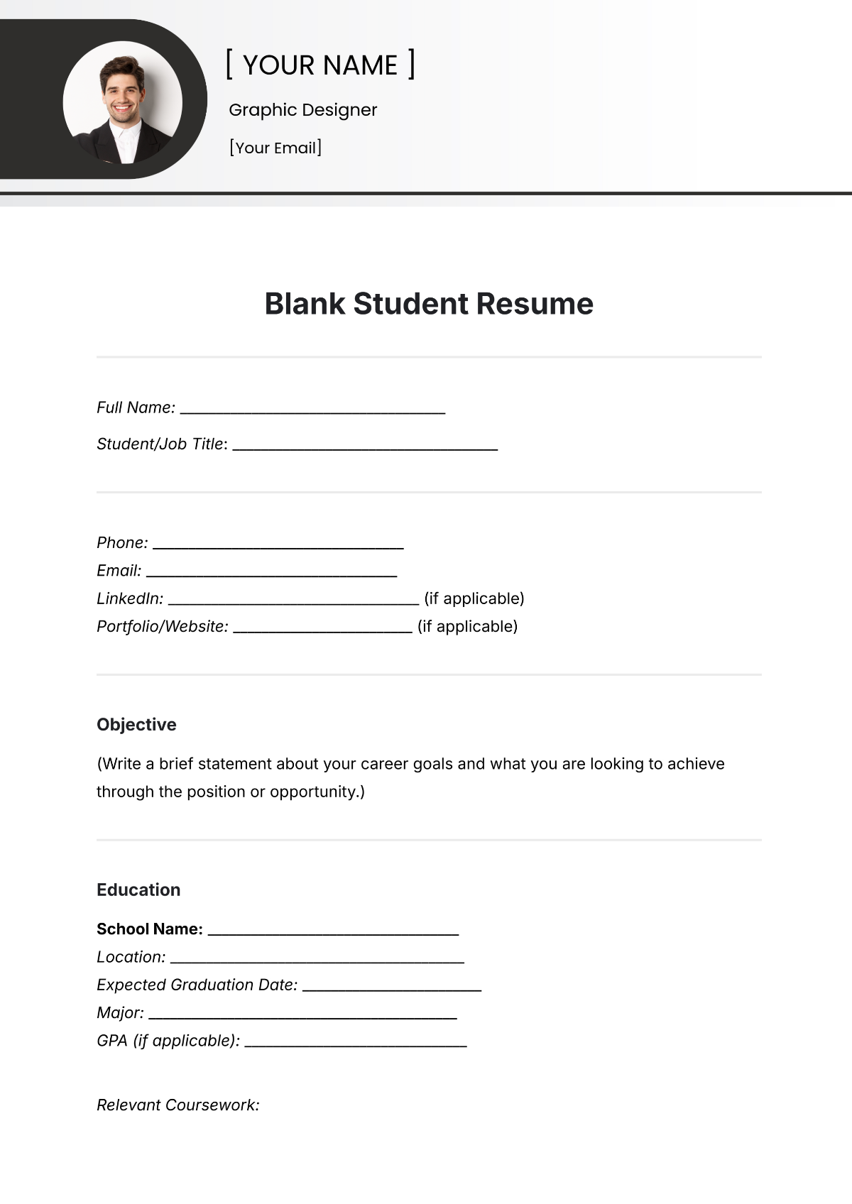 Blank Student Resume Template - Edit Online & Download