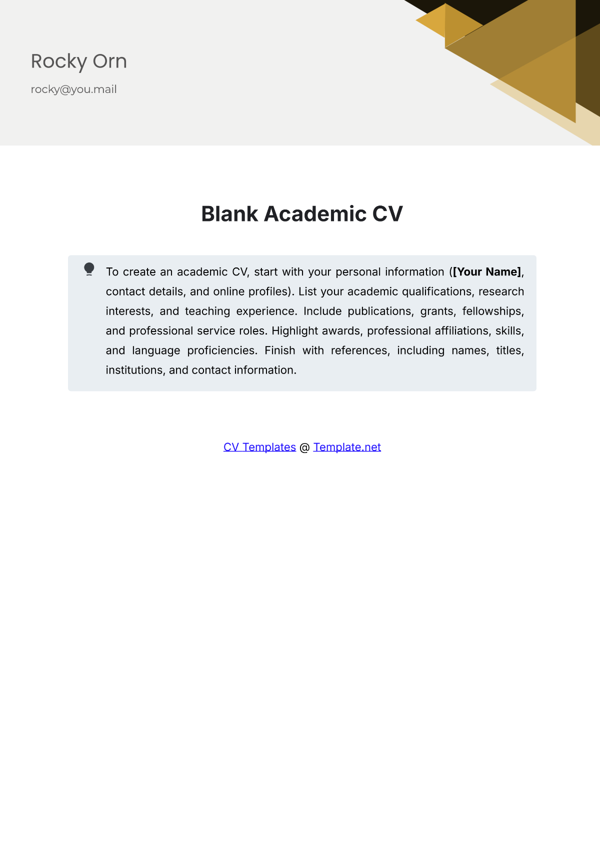 Blank Academic CV Template - Edit Online & Download