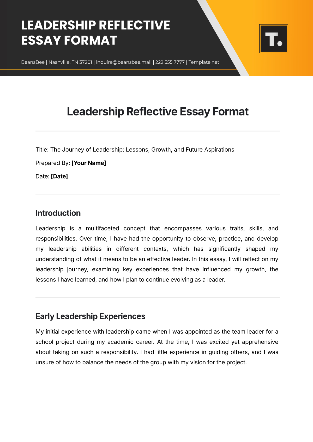 Leadership Reflective Essay Format Template - Edit Online & Download