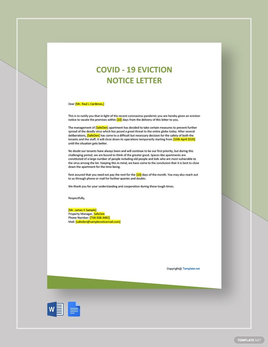 COVID-19 Eviction Notice Letter