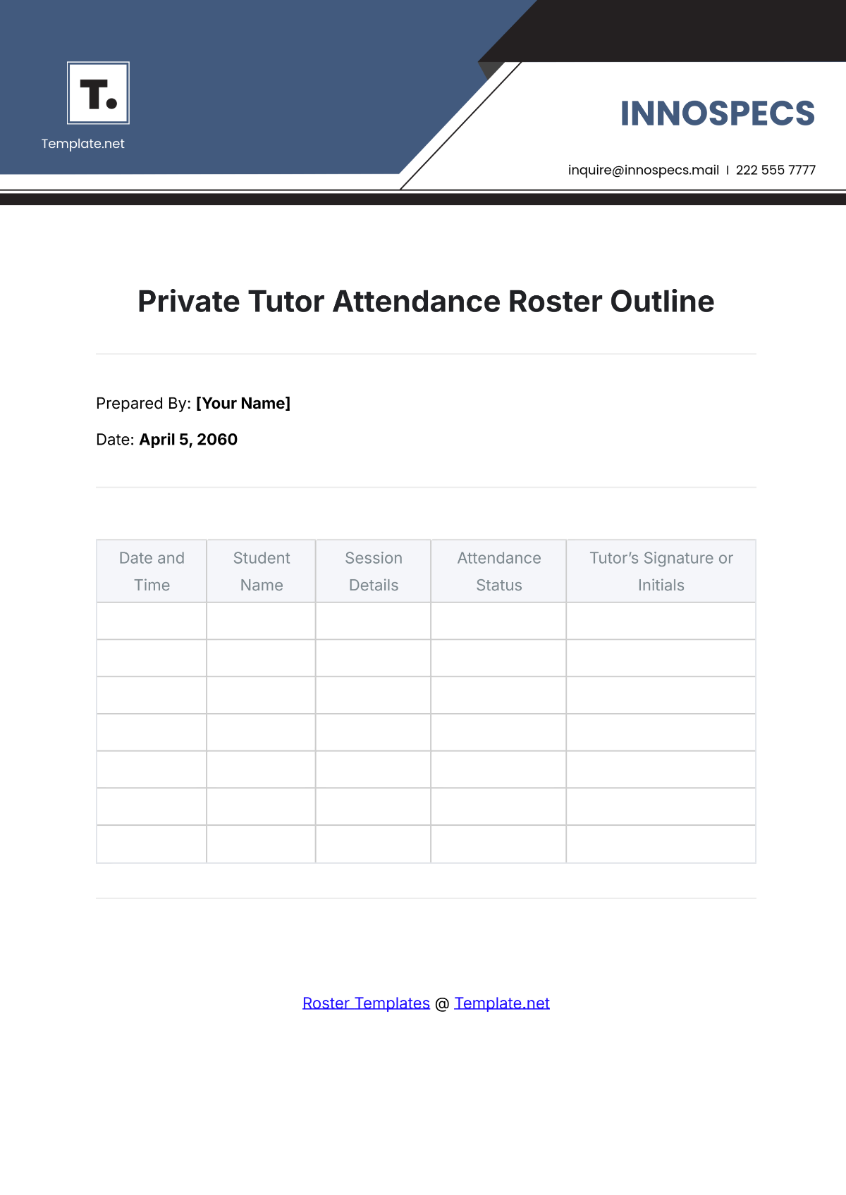 Private Tutor Attendance Roster Outline Template - Edit Online & Download