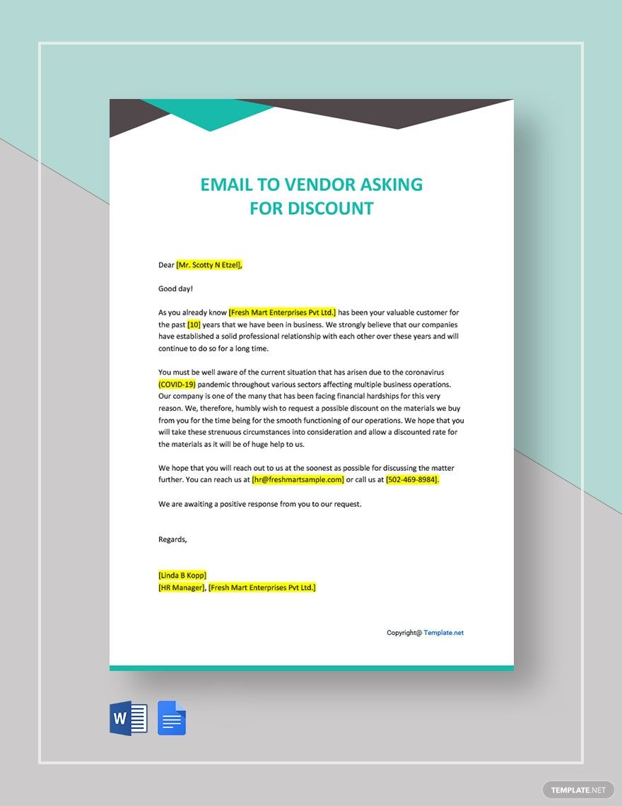 Free Email To Vendor Asking For Discount Template Download In Word 