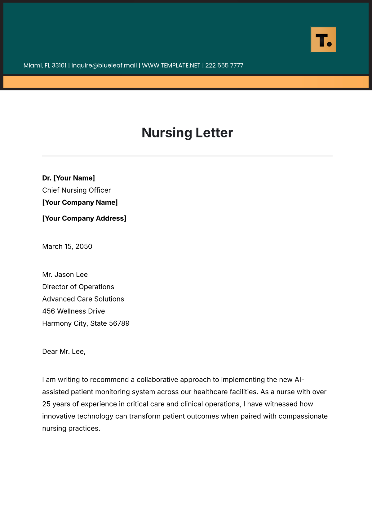 Nursing Letter Template - Edit Online & Download