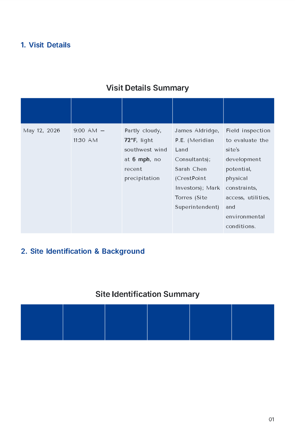 Free Land Development Site Visit Report Template to Edit Online