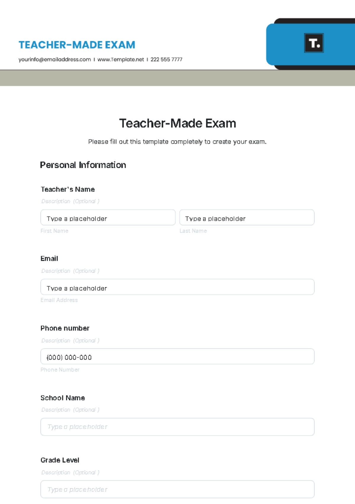 Free Exam Templates To Edit Online