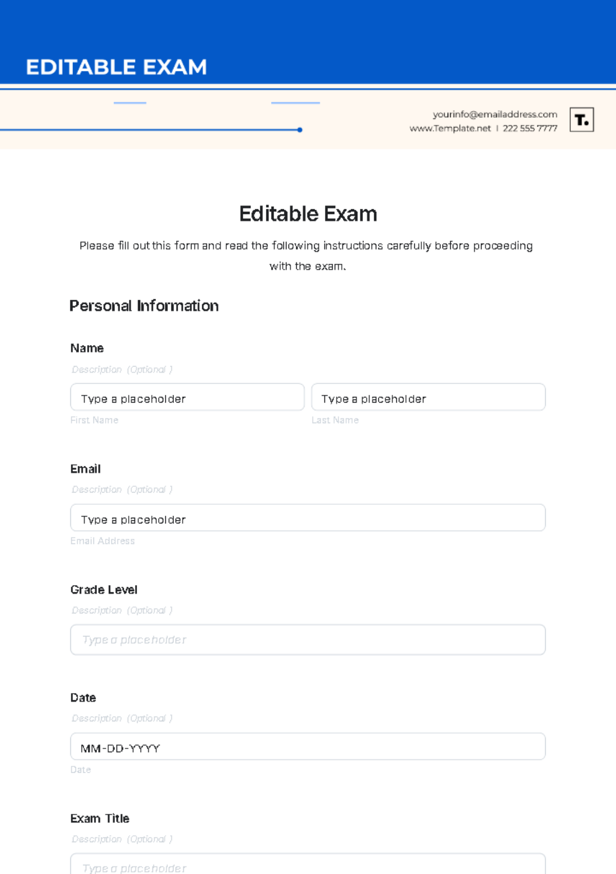 Free Exam Templates FREE Printables