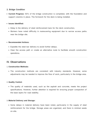 Free Road and Bridge Site Visit Report Template to Edit Online