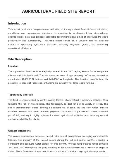 Free Agricultural Field Site Report Template to Edit Online