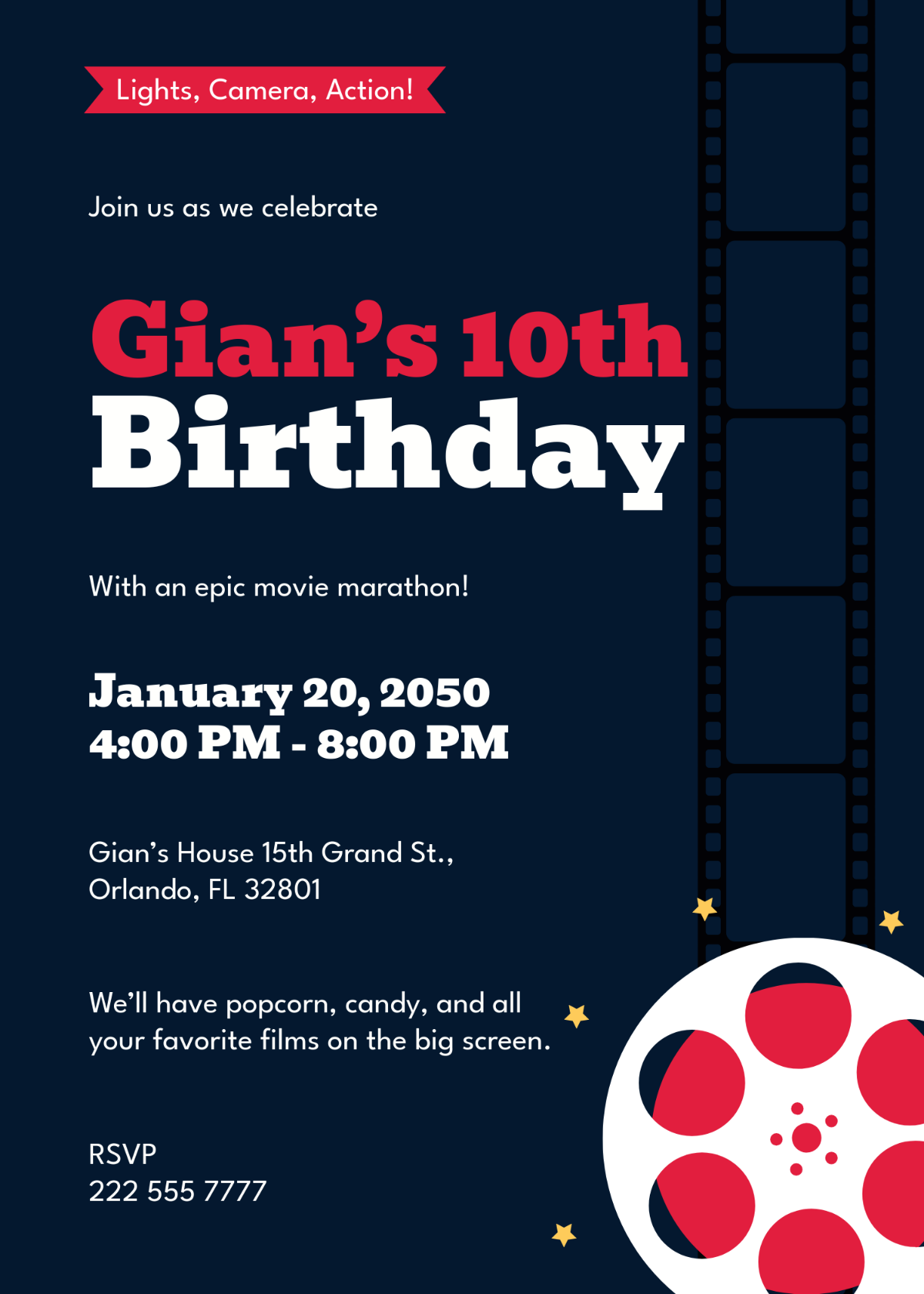 Free Movie Birthday Party Invitation Template