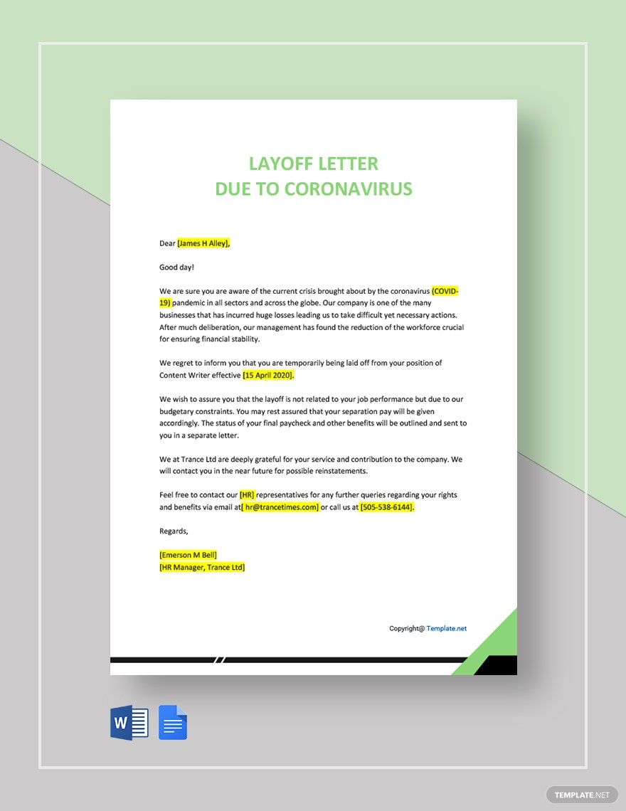 Editable Layoff Letter Due to Coronavirus