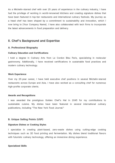 Free Chef Business Proposal Template to Edit Online