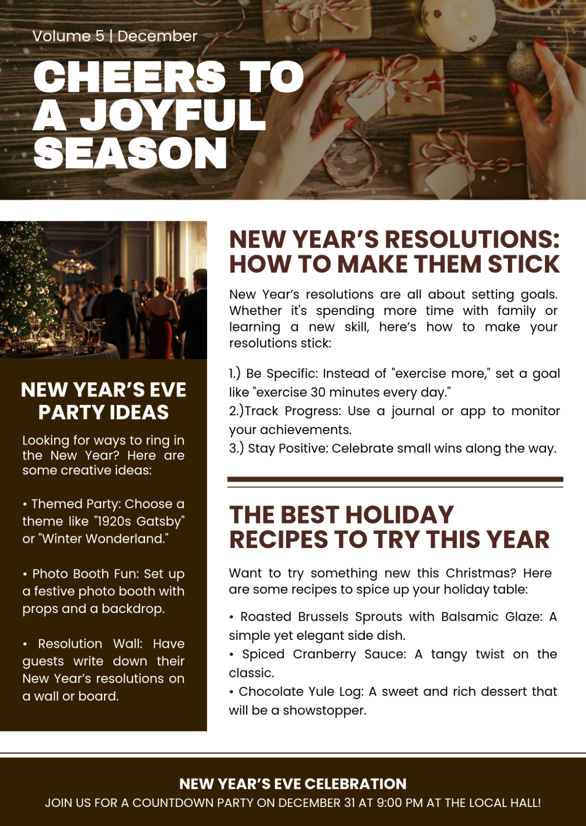 Free Merry Christmas and a Happy New Year Newsletter Template - Edit Online & Download