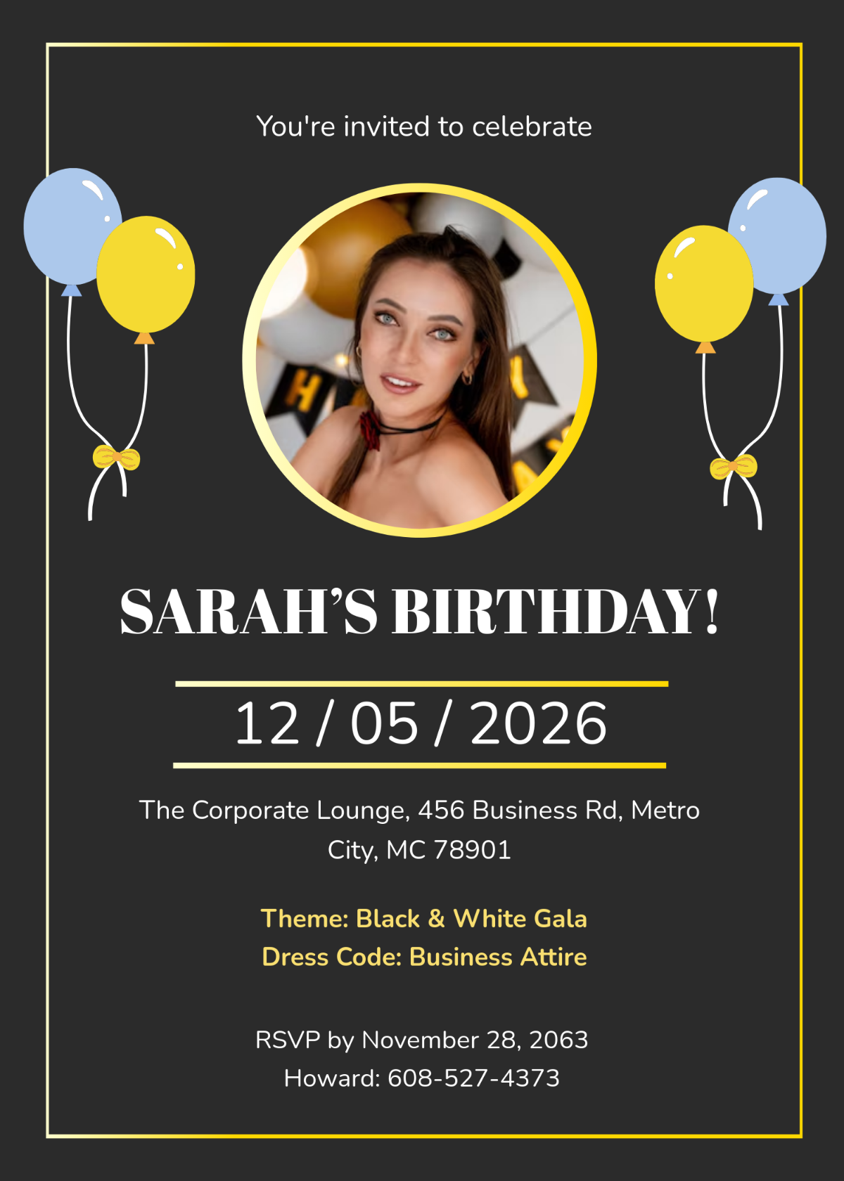 Professional Birthday Party Invitation Template - Edit Online & Download