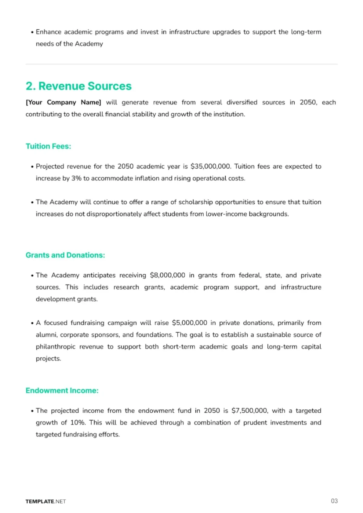 Free Professional School Financial Plan Template to Edit Online