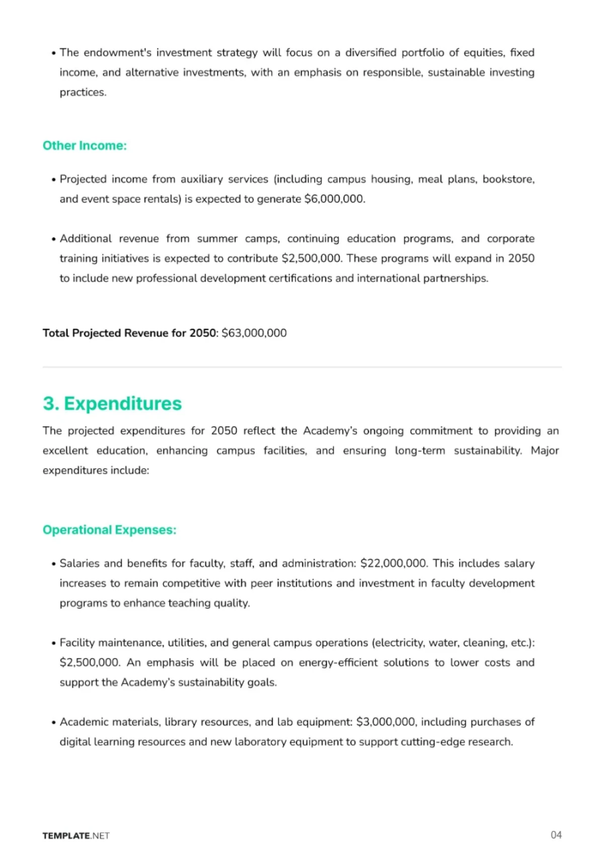 Free Professional School Financial Plan Template to Edit Online