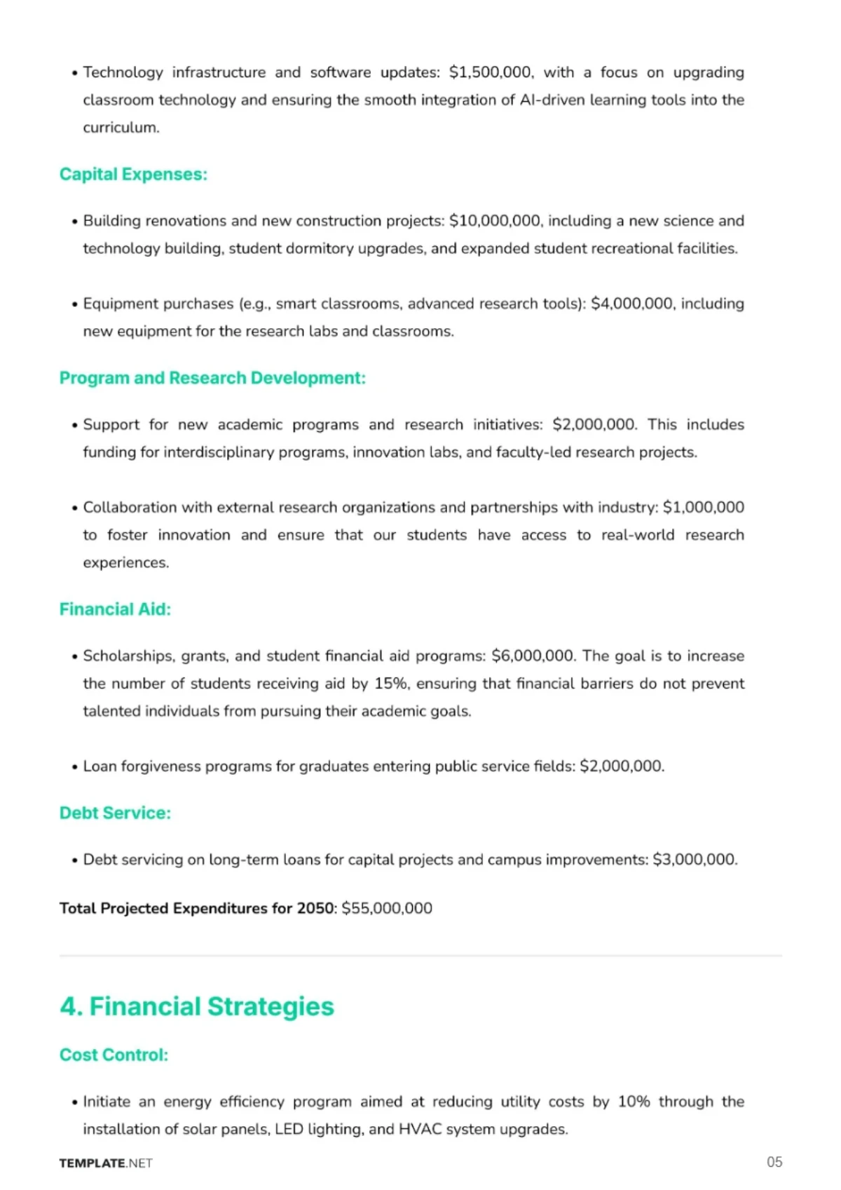 Free Professional School Financial Plan Template to Edit Online