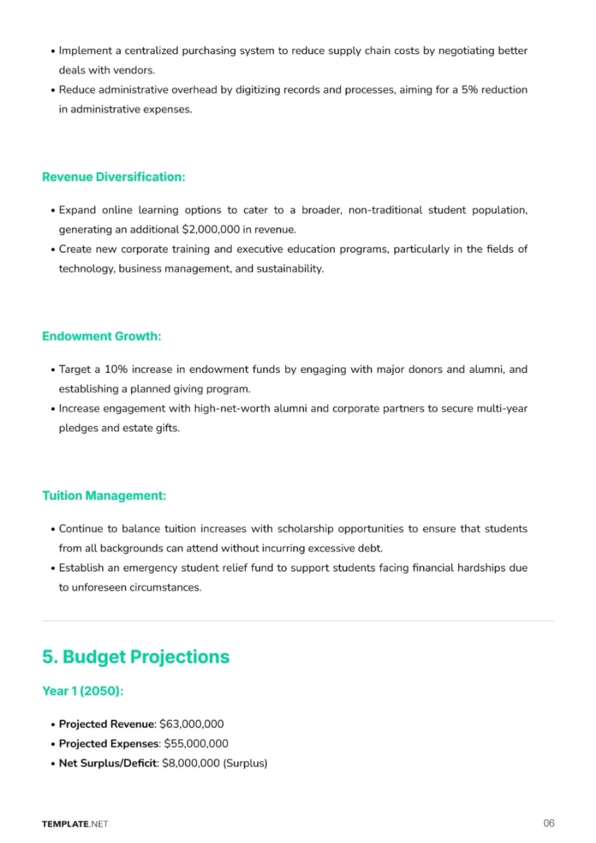 Free Professional School Financial Plan Template to Edit Online