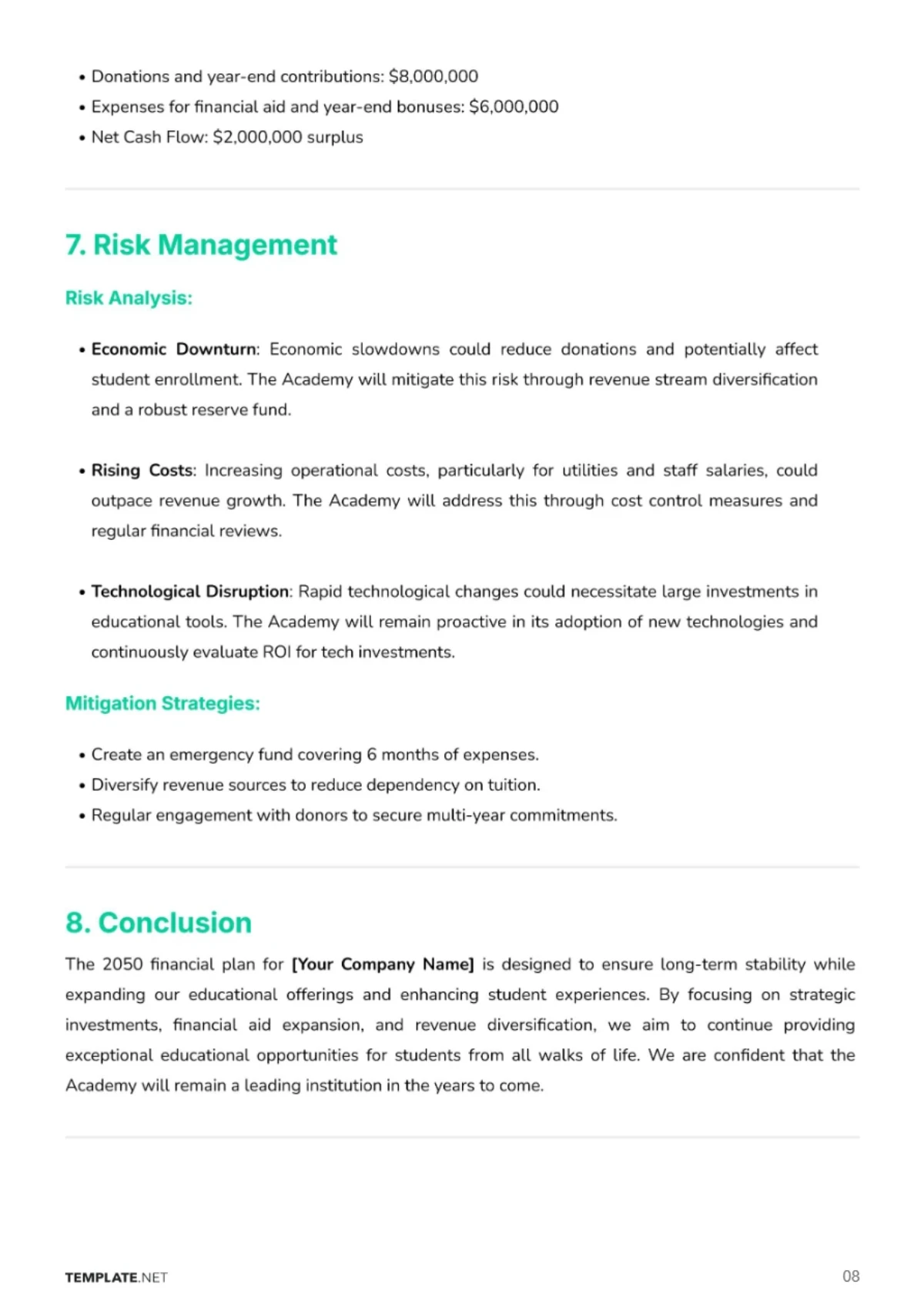 Free Professional School Financial Plan Template to Edit Online