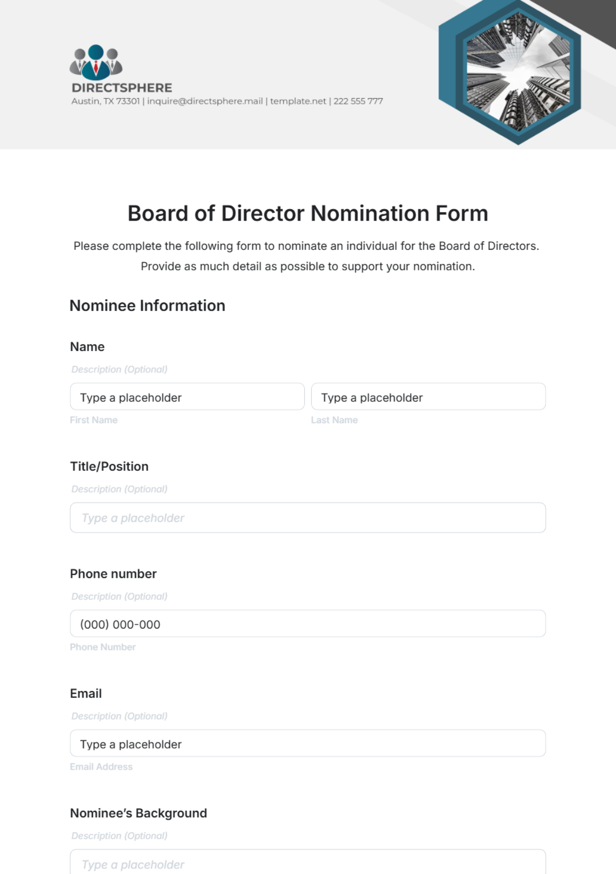 Free Board of Director Nomination Form Template