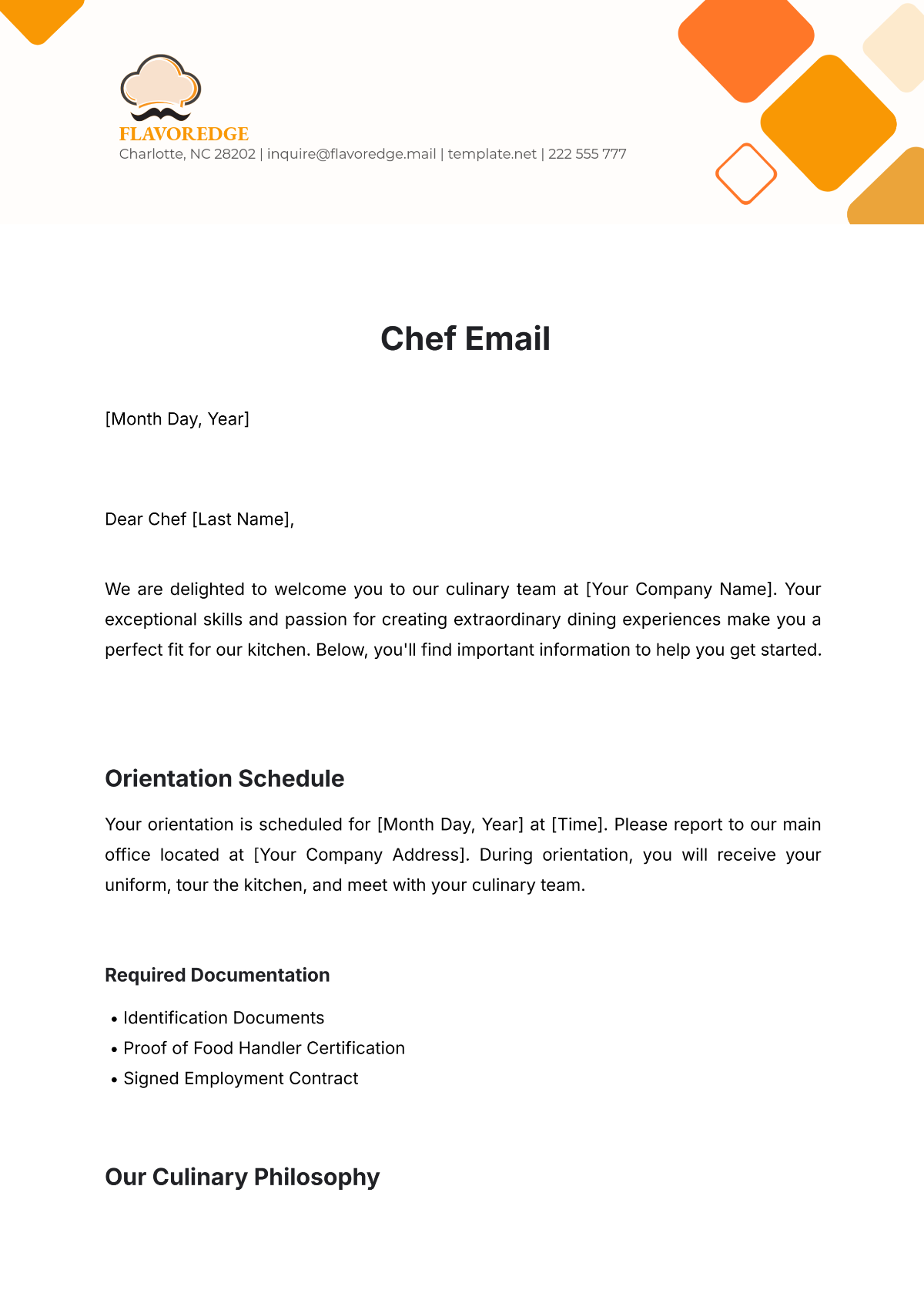 Chef Email Template - Edit Online & Download