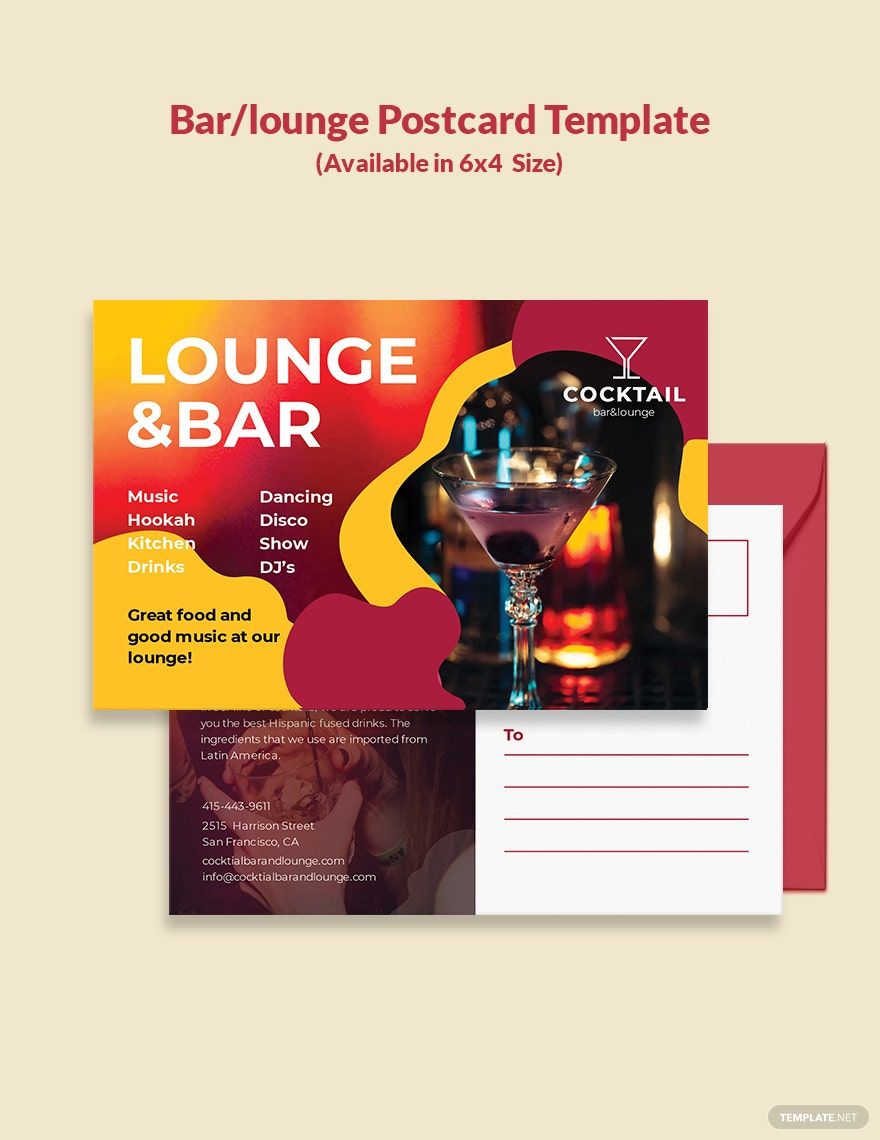 Bar/Lounge Postcard Template