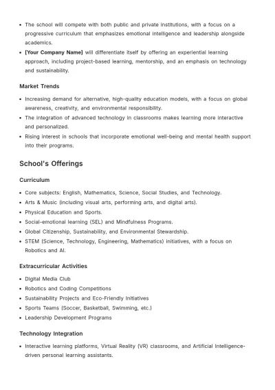 Free Simple Business Plan for a New School Template to Edit Online