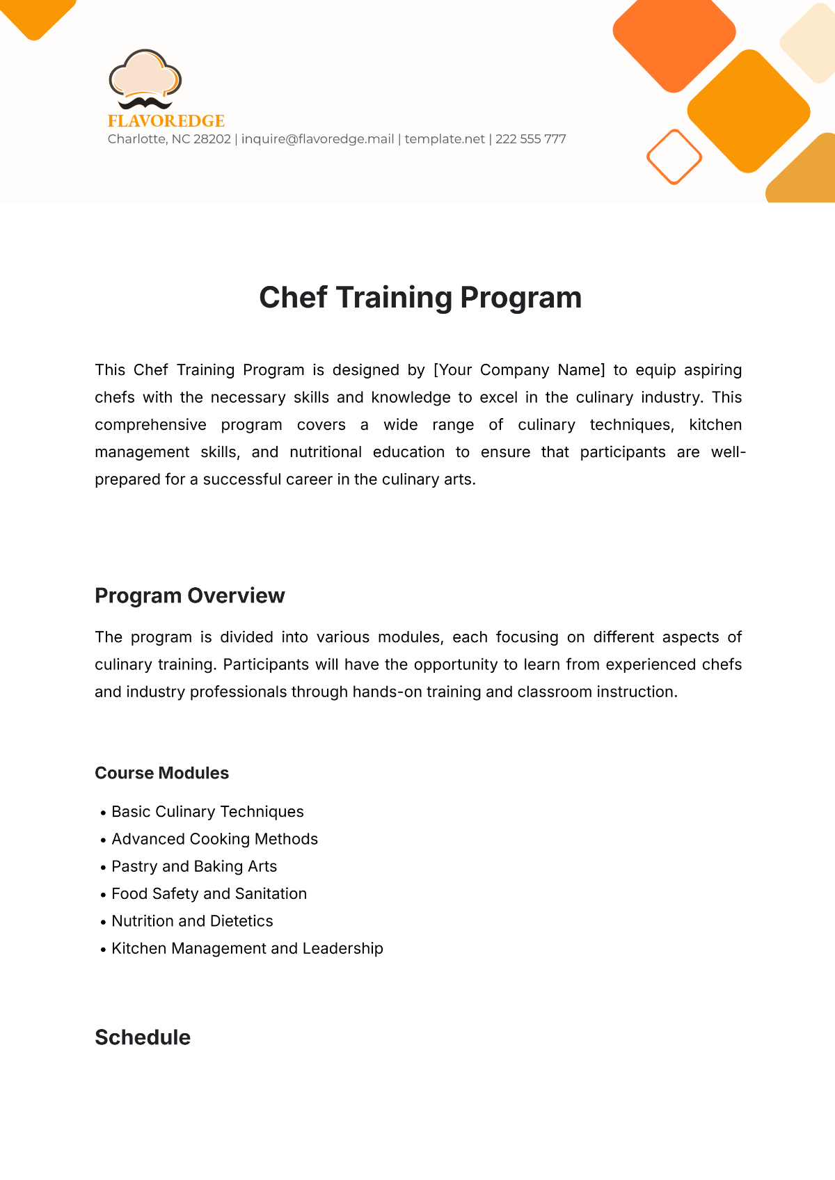 Chef Training Program Template - Edit Online & Download