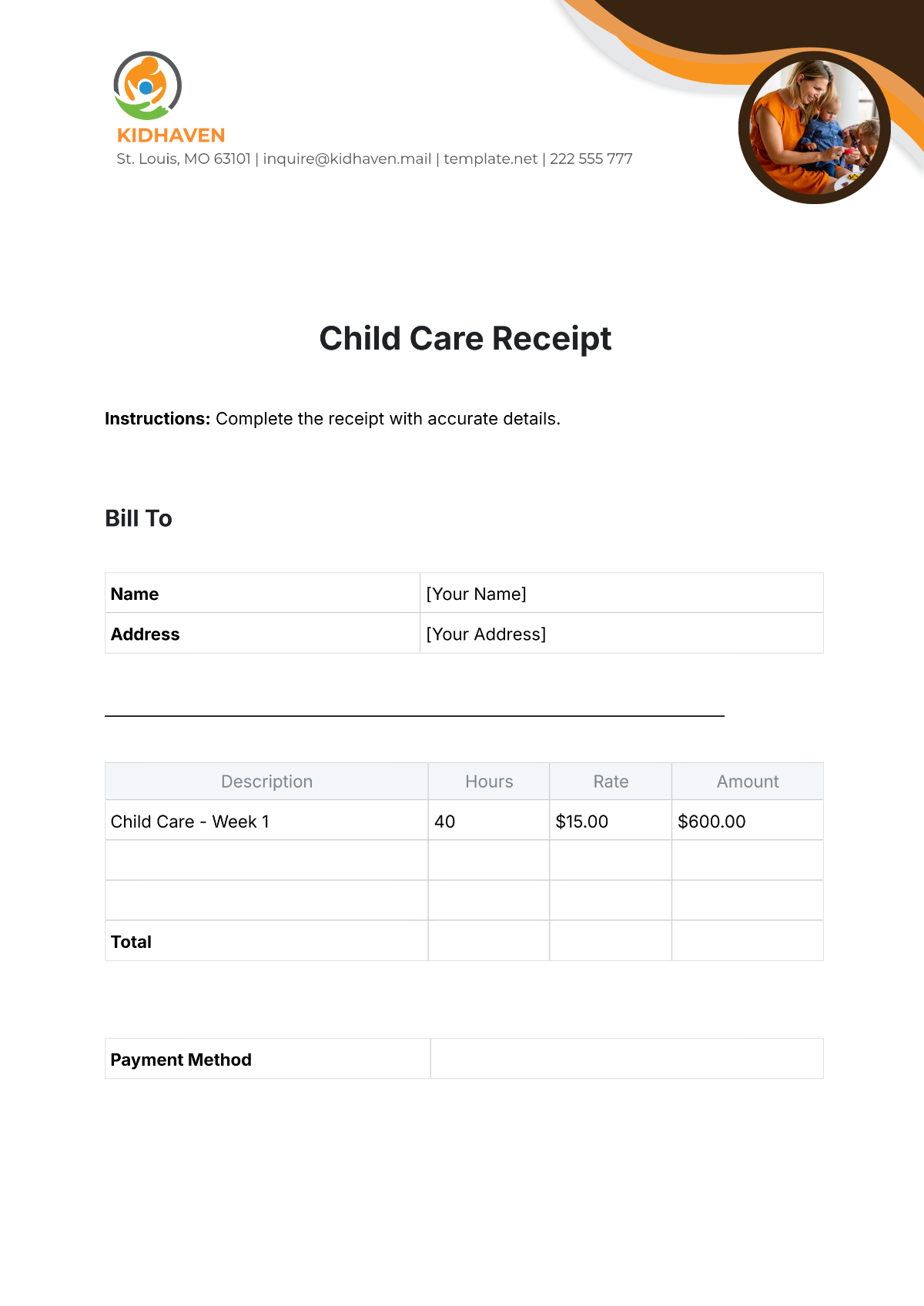 Child Care Receipt Template - Edit Online & Download