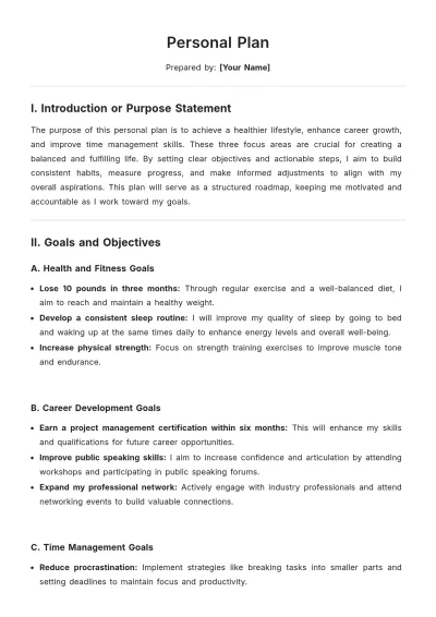 Free Personal Plan Template to Edit Online
