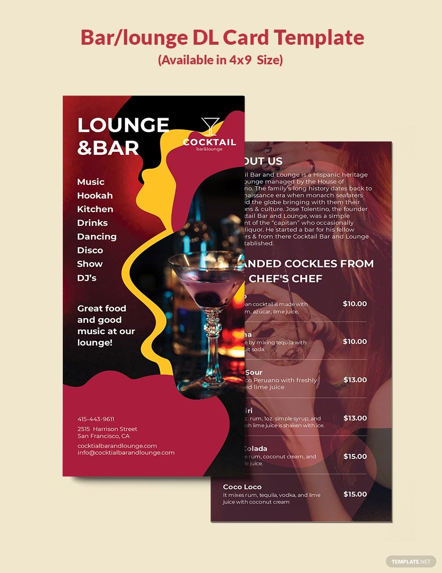 Bar/Lounge DL Card Template