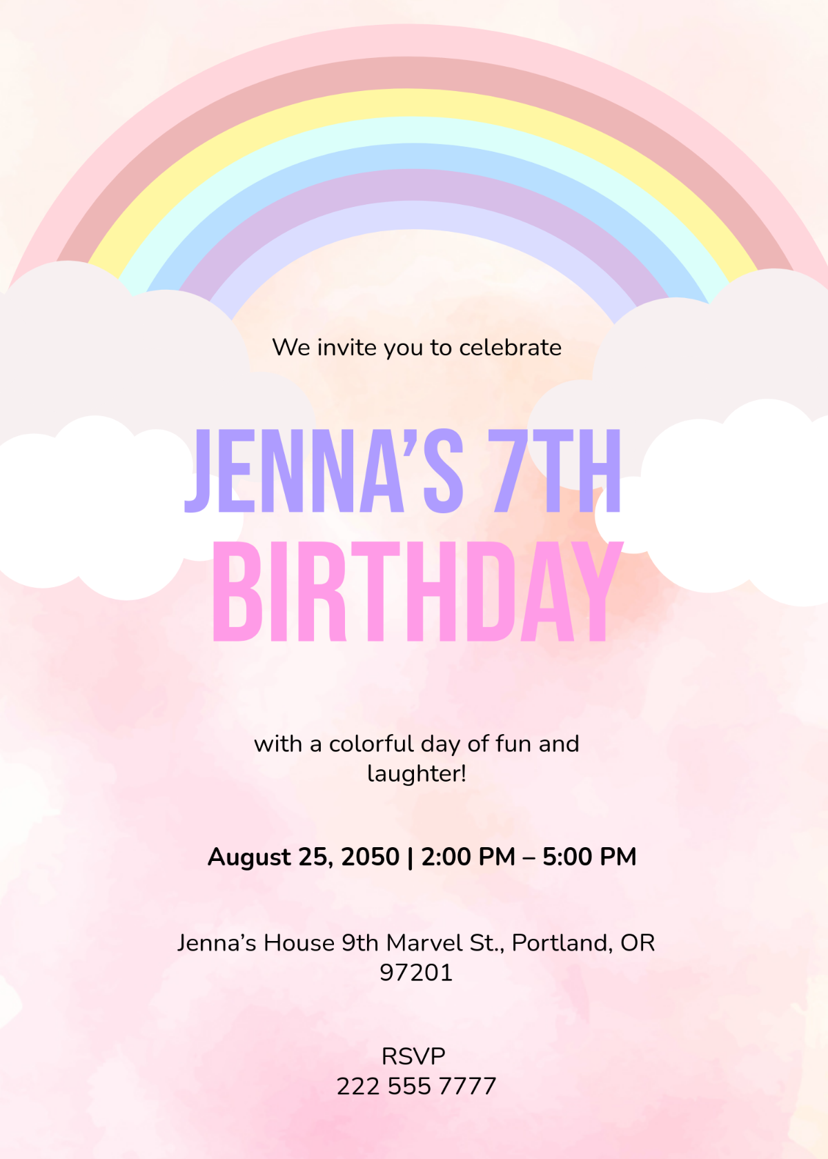 Free Rainbow Birthday Party Invitation Design Template