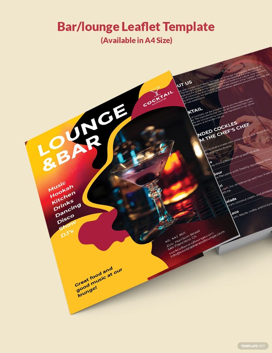 Free Bar/Lounge Leaflet Template
