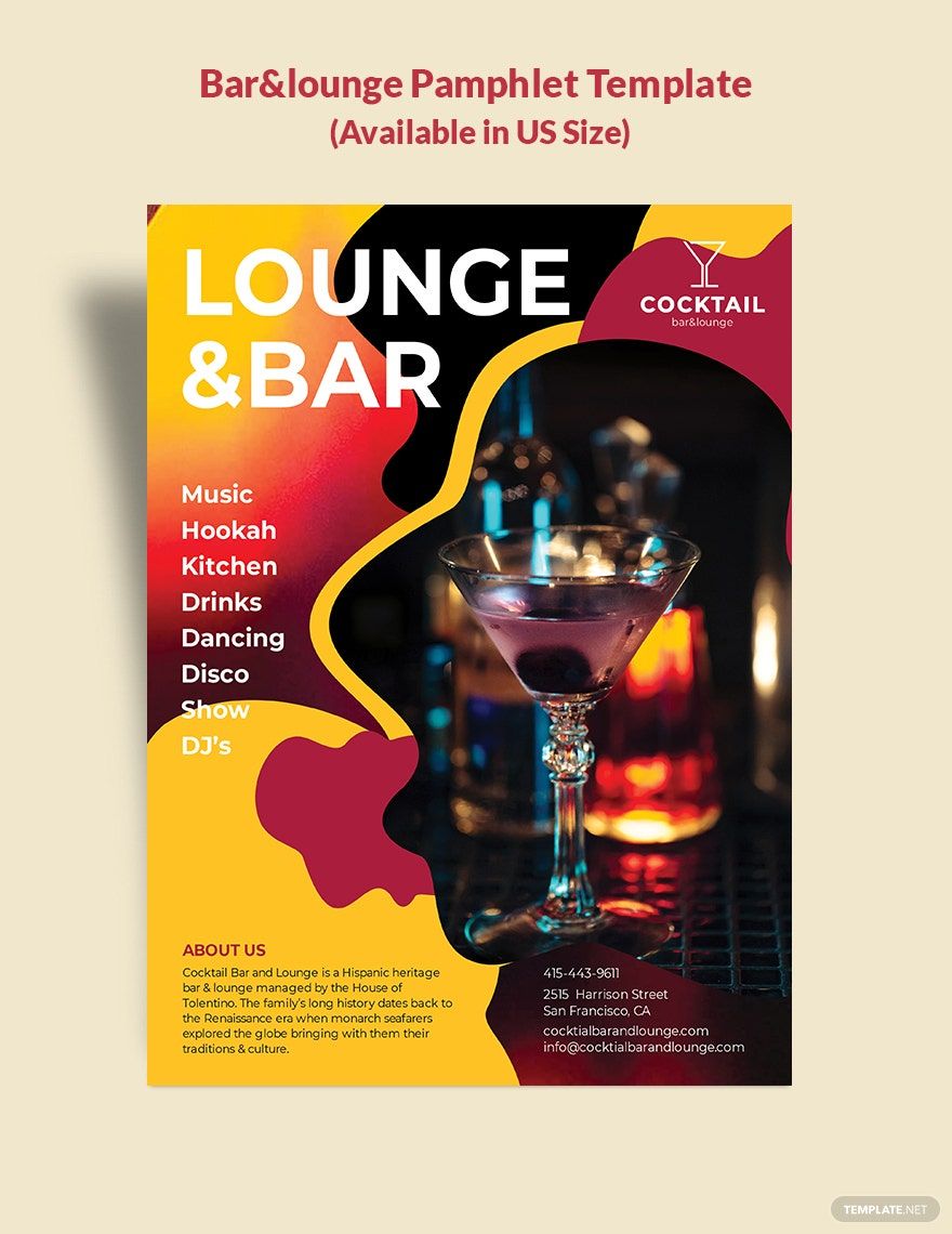 Free Bar/Lounge Pamphlet Template in Word, Google Docs, Illustrator, PSD, Publisher, InDesign
