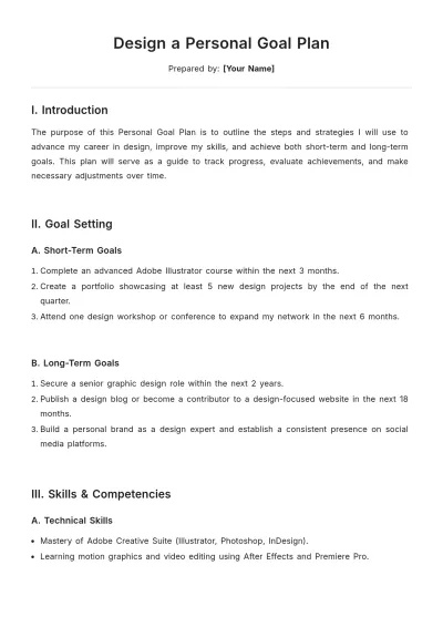 Free Design Personal Goal Plan Template to Edit Online