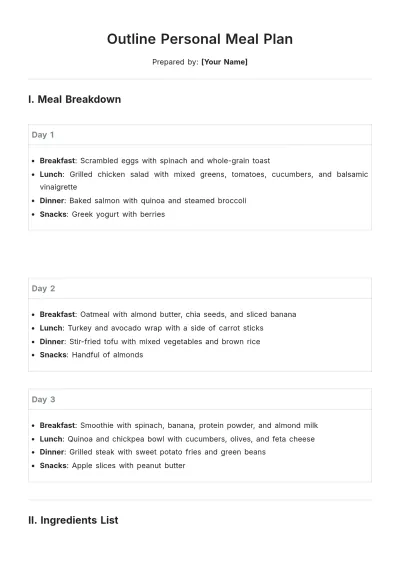 Free Outline Personal Meal Plan Template to Edit Online