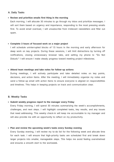 Free Personal Productivity Plan Template to Edit Online