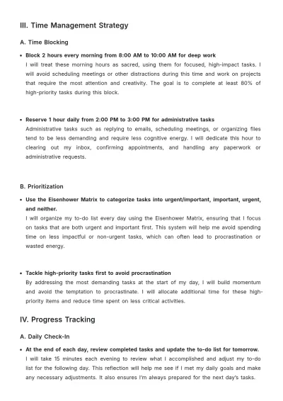 Free Personal Productivity Plan Template to Edit Online