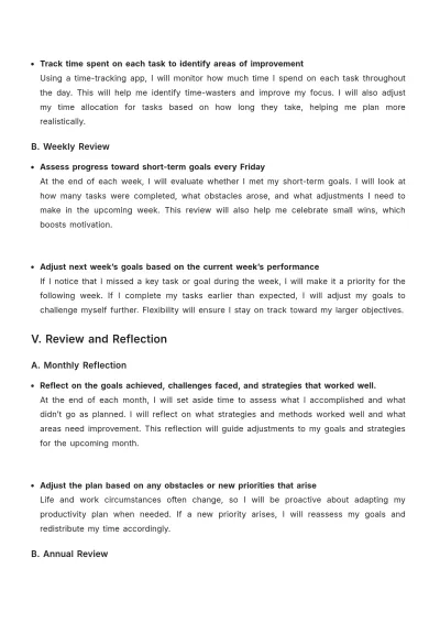 Free Personal Productivity Plan Template to Edit Online