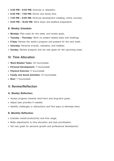 Free Personal Time Management Plan Template to Edit Online