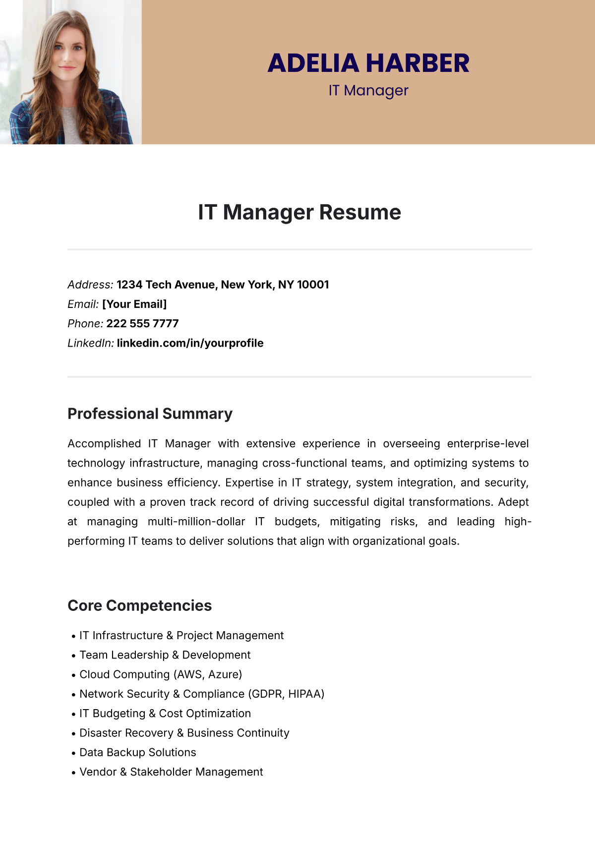 IT Manager Resume Template - Edit Online & Download