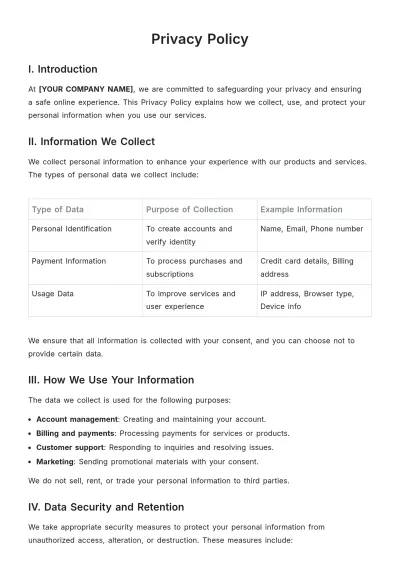 Free Privacy Policy Template to Edit Online