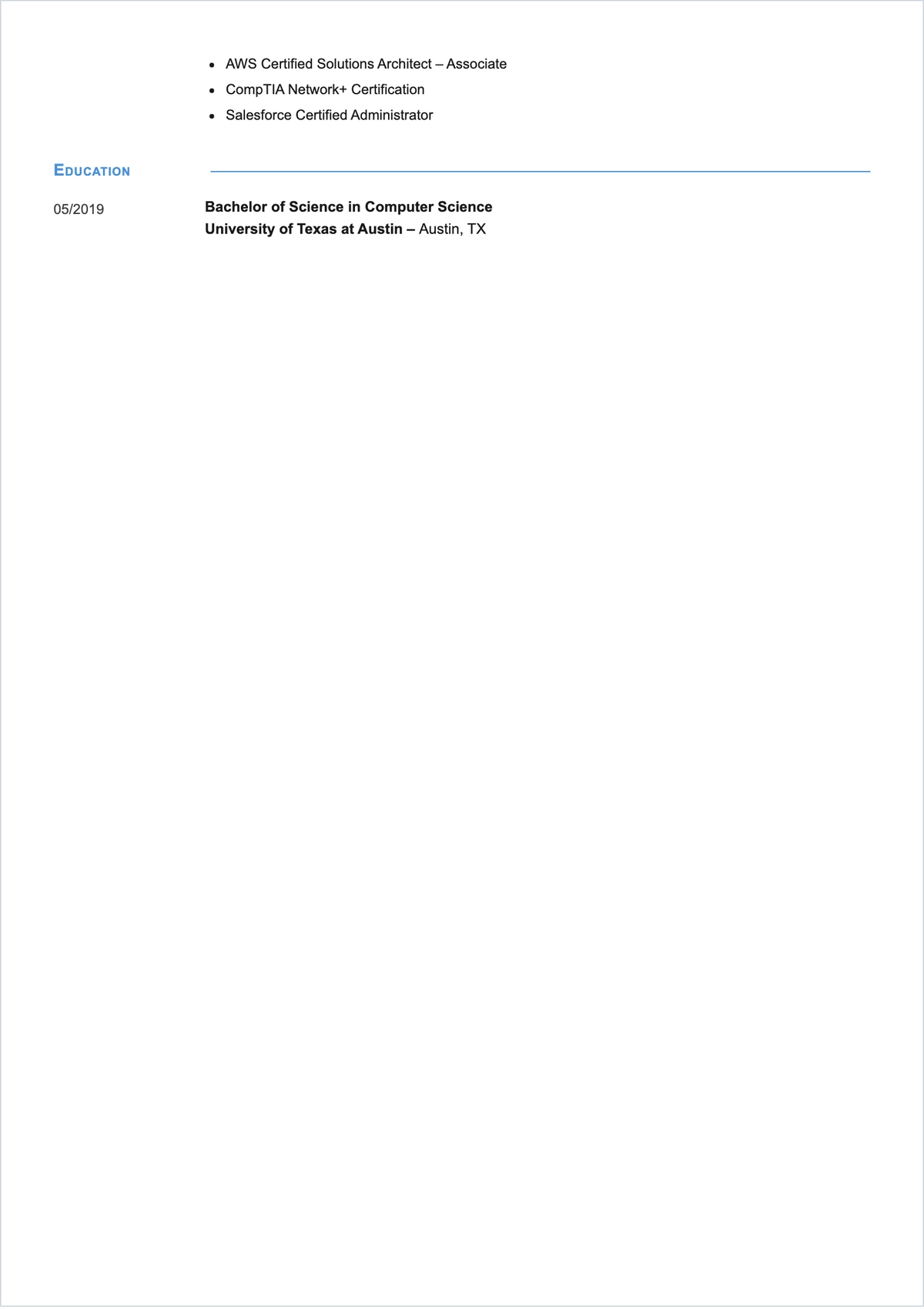 Free Technical Support Specialist ATS Resume Template