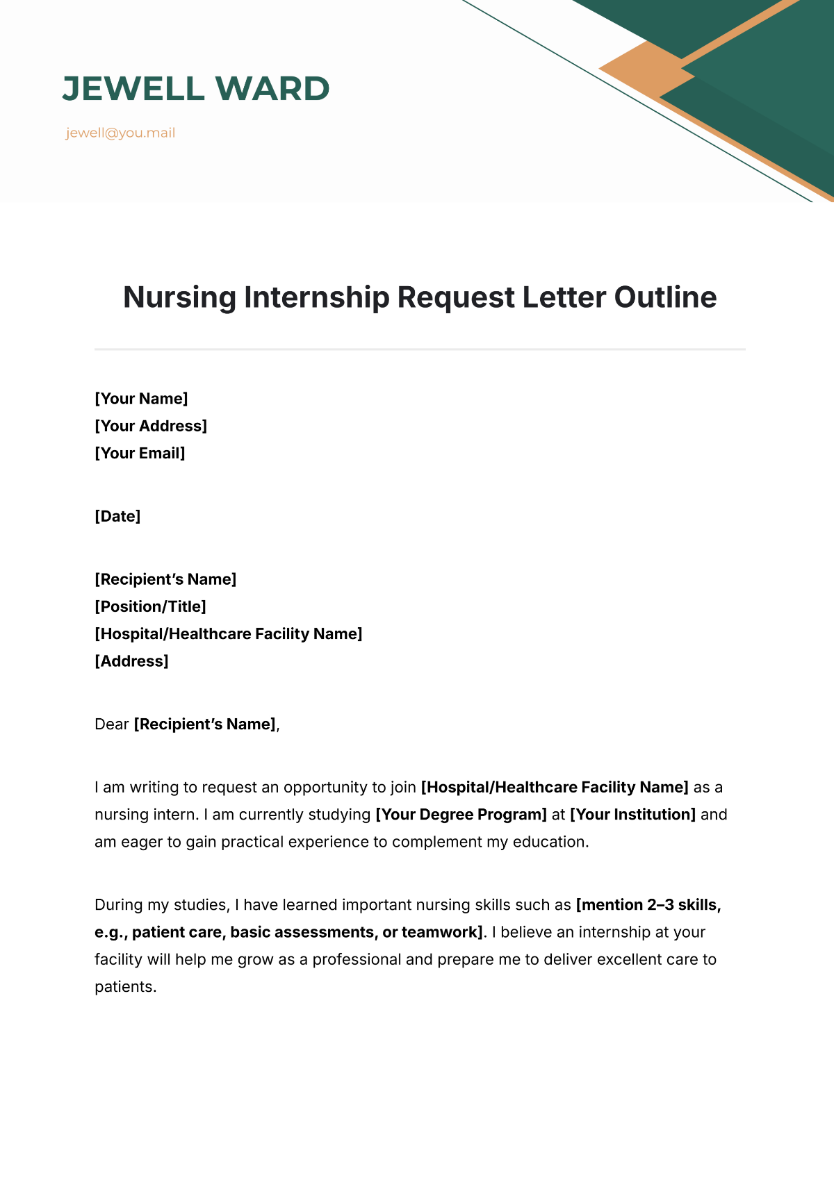 Nursing Internship Request Letter Outline Template - Edit Online & Download