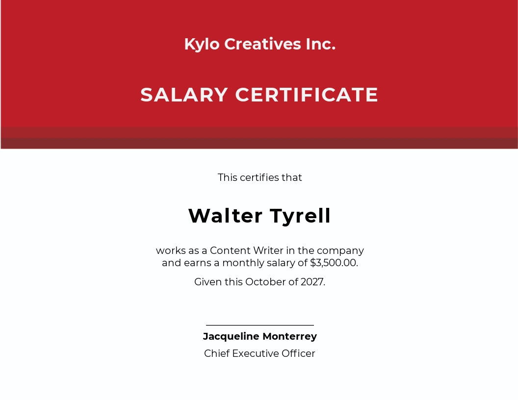 Salary Pay Certificate Template - Word