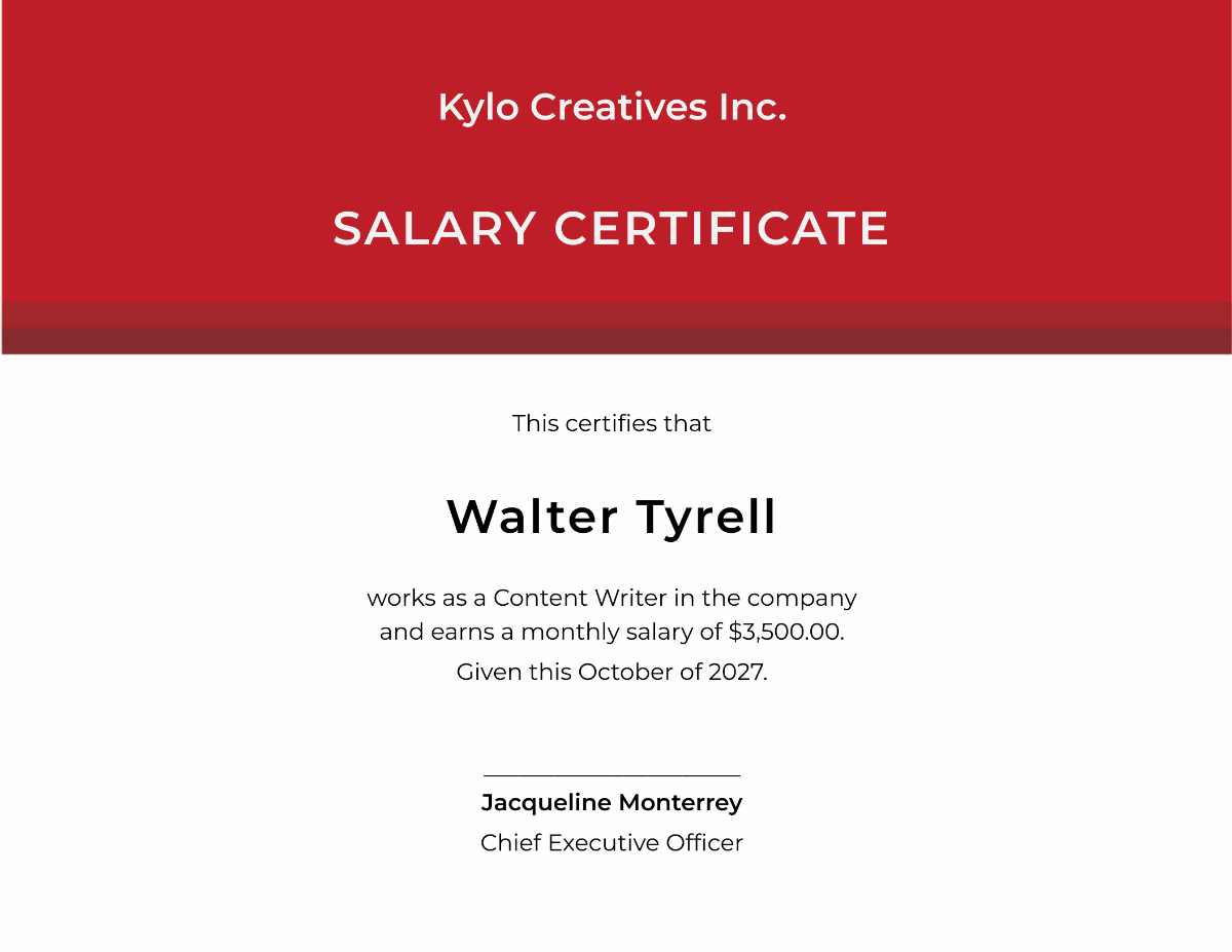 Salary Pay Certificate Template