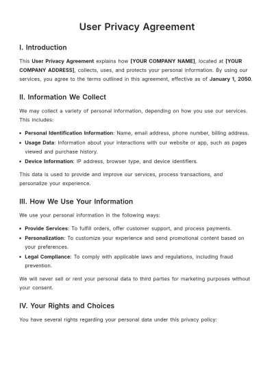 Free User Privacy Agreement Template to Edit Online