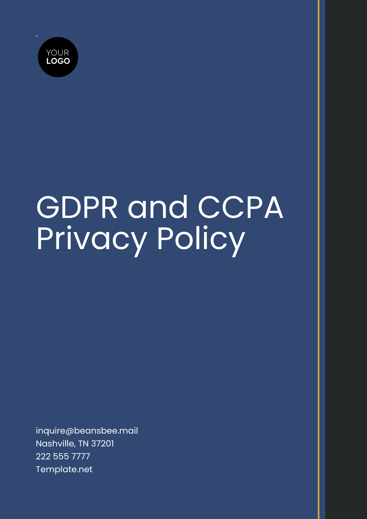 GDPR and CCPA Privacy Policy Template - Edit Online & Download